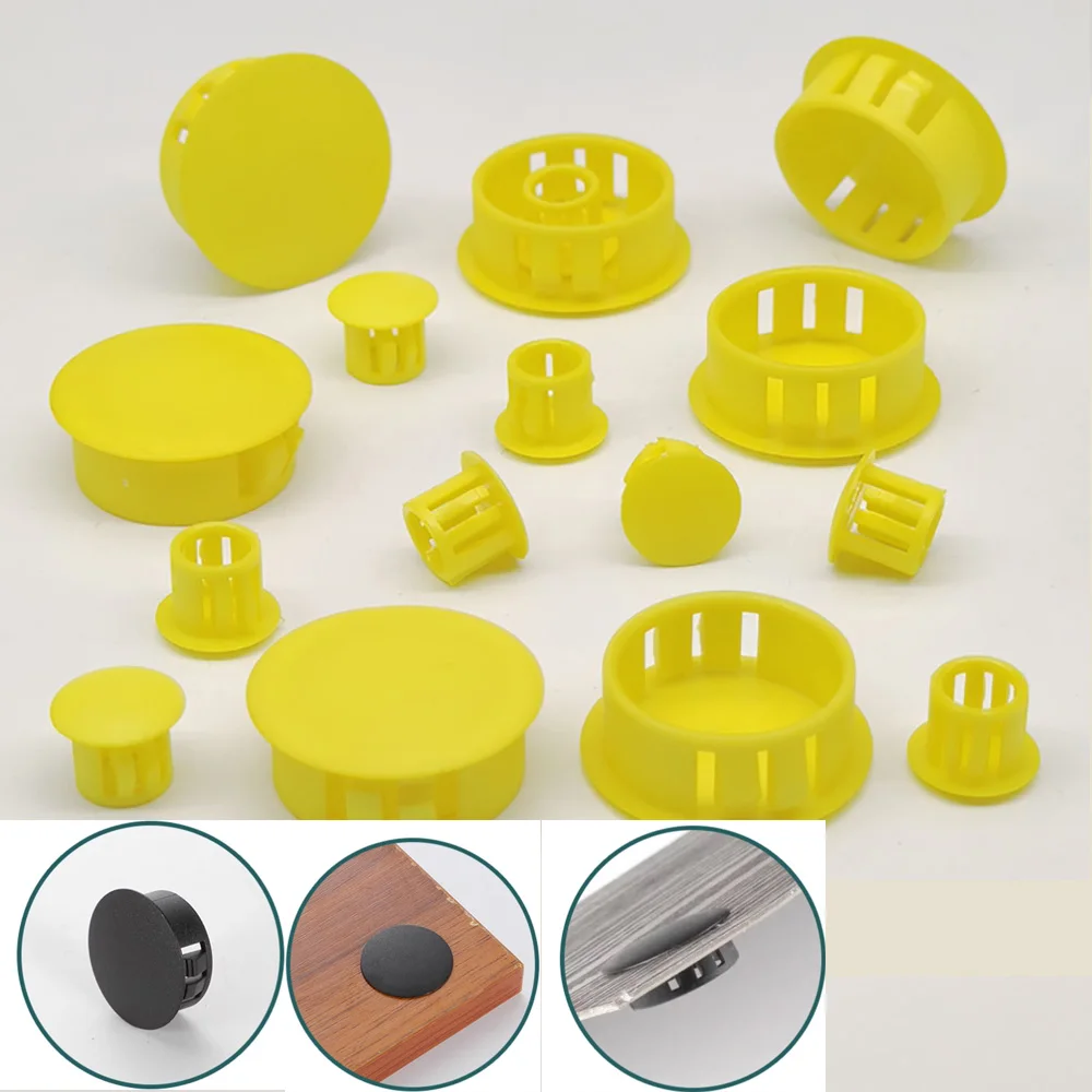 Yellow Round Nylon Hole Plug Furniture Panel Screw Hole Snap-On Insert Plugs For Table Box Extra Hole Decorative Cover Dust Caps