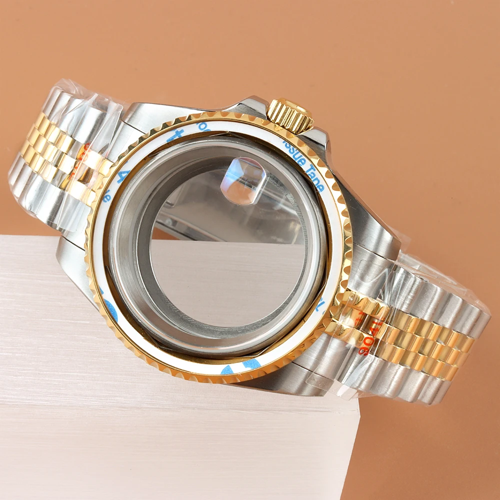 

40mm Sapphire glass No Bezel Watch Case Jubilee Strap 316L Stainless Steel For Seiko NH35 NH36 NH38 NH34 Movement 28.5MM Dial