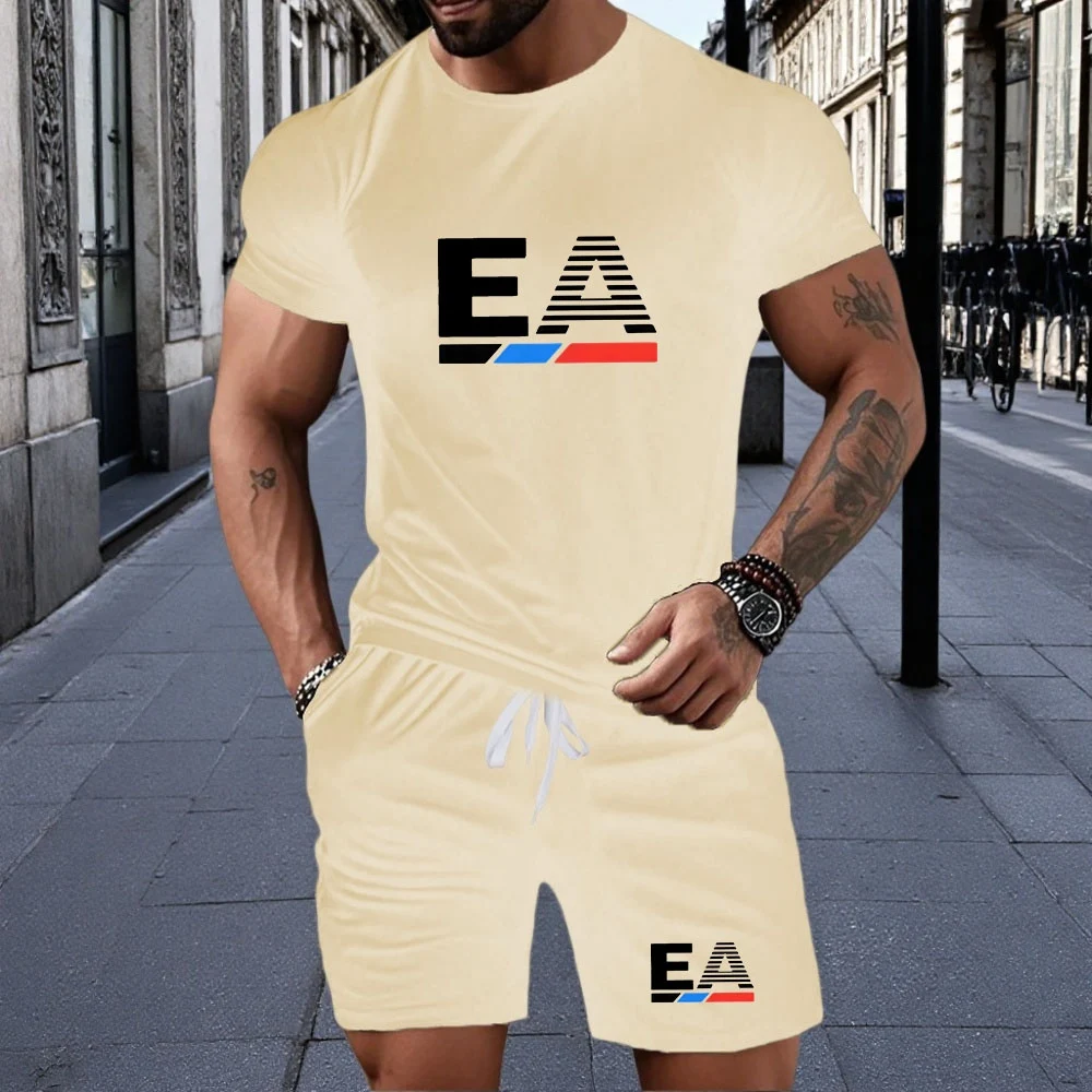 

"Lazy Casual Men's Sport Suit Is Here! Cotton Breathable Short Sleeve T-Shirt + Quick-Dry Drawstring Shorts"