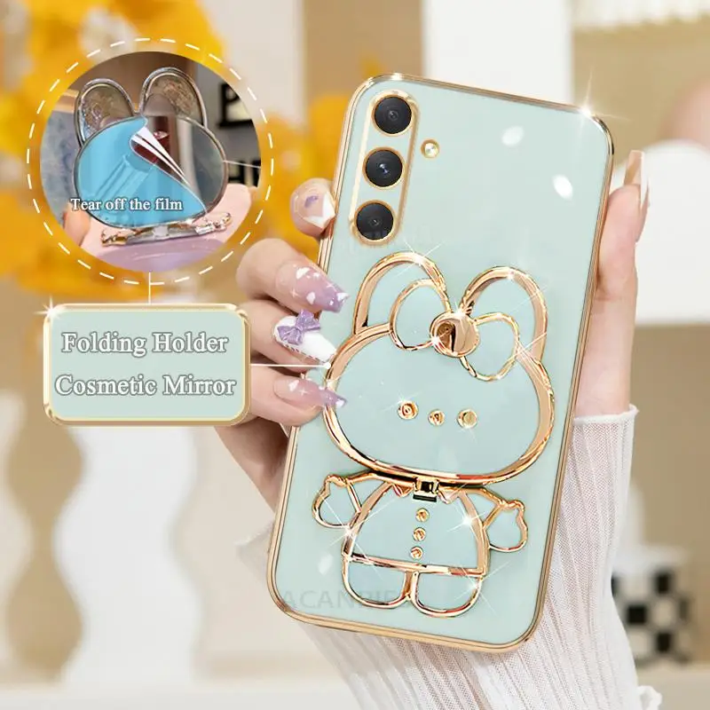 A 54 34 35 14 Mirror Plating Fold Holder Case For Samsung Galaxy A54 A34 A14 A25 5g A24 4g A05s A15 A35 M54 Silicone Stand Cover