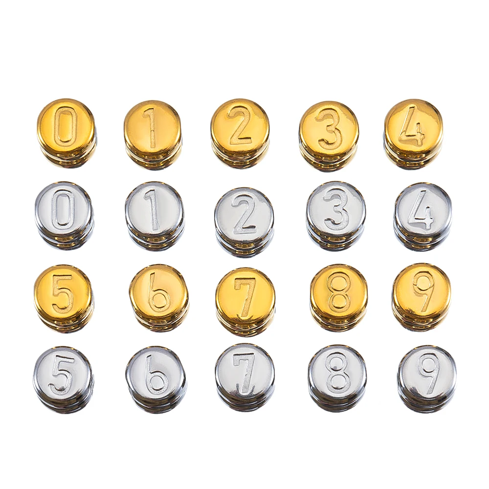 10pcs 7mm Number Loose Spacer Beads Stainless Steel Flat Round Beads for DIY Digital Necklace Bracelet Earrings Jewelry Findings