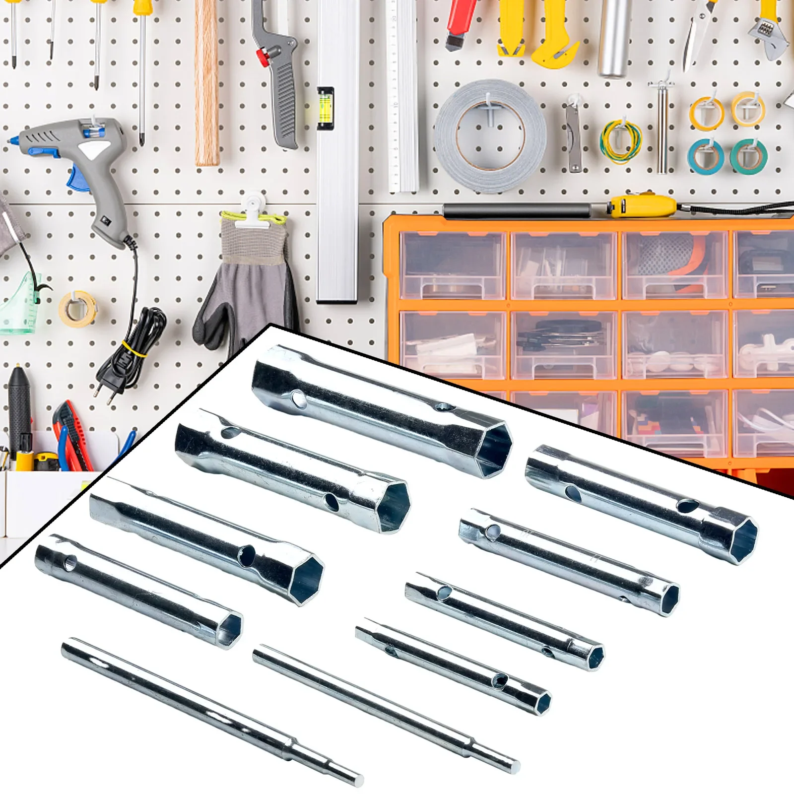 

For Auto Repair Tubular Box Wrench 10 Pcs DIY Professional Professional Tool Set Silver Steel Widely Applicable