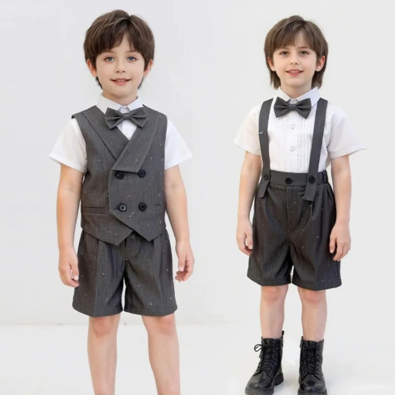 

Baby Boys Formal Suits Set 1-8 Year Old Soft Cotton Jeans Vest Overalls Kid Outfit Birthday Boutique Children's Clothing