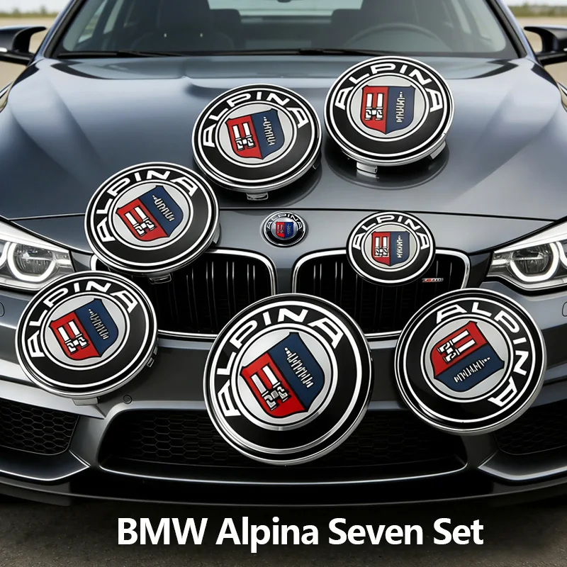 

7 шт. аксессуаров с логотипом автомобиля: передняя эмблема 82 мм + задний значок 74 мм + колпачок для колеса 68 мм + наклейка на руль 45 мм для ALPINA