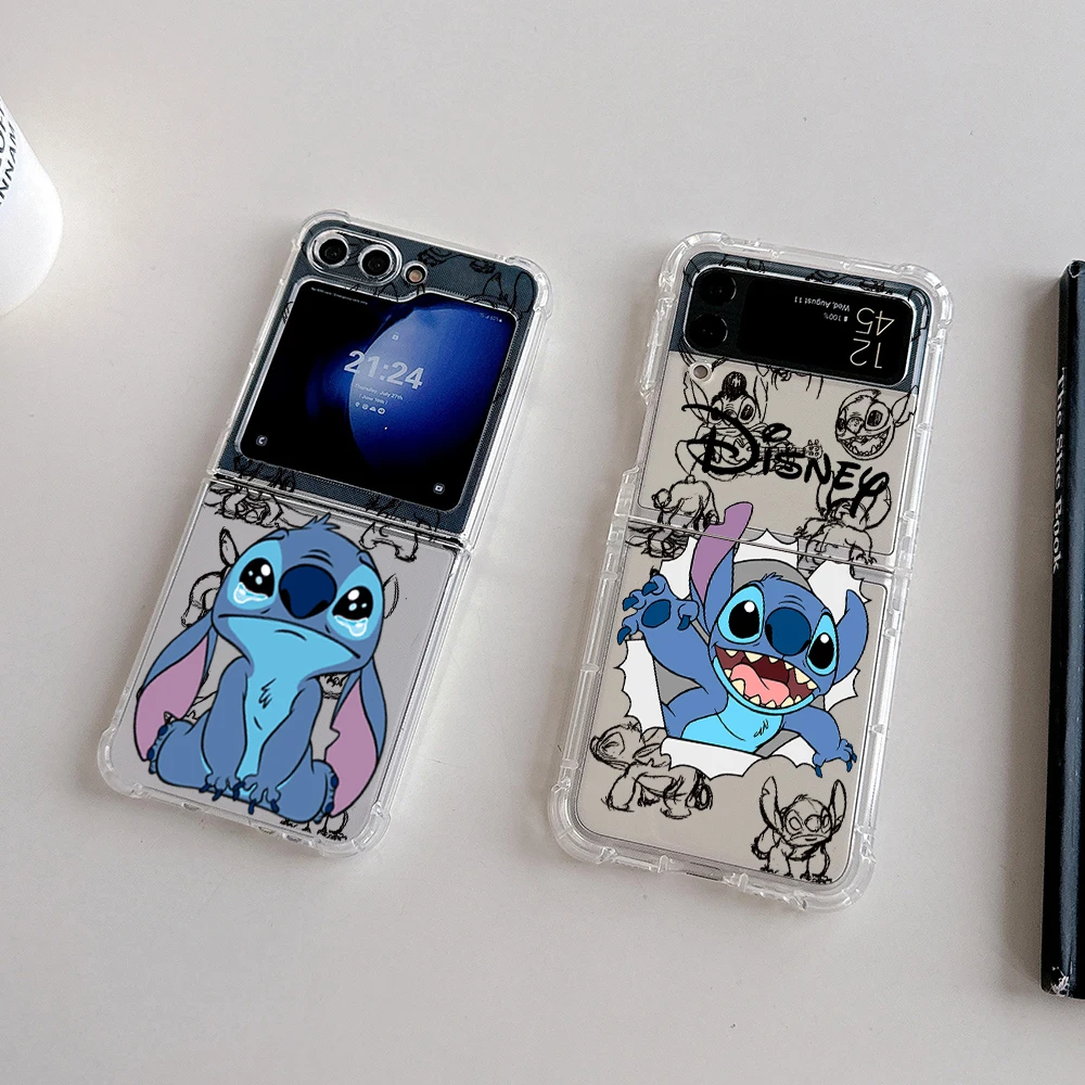 Cute anime couple Stitch Phone Case for Samsung Galaxy Z Flip 3 4 Z Flip 5 6 Z Fold 4 5G PC Soft Anti-fall Back Cover