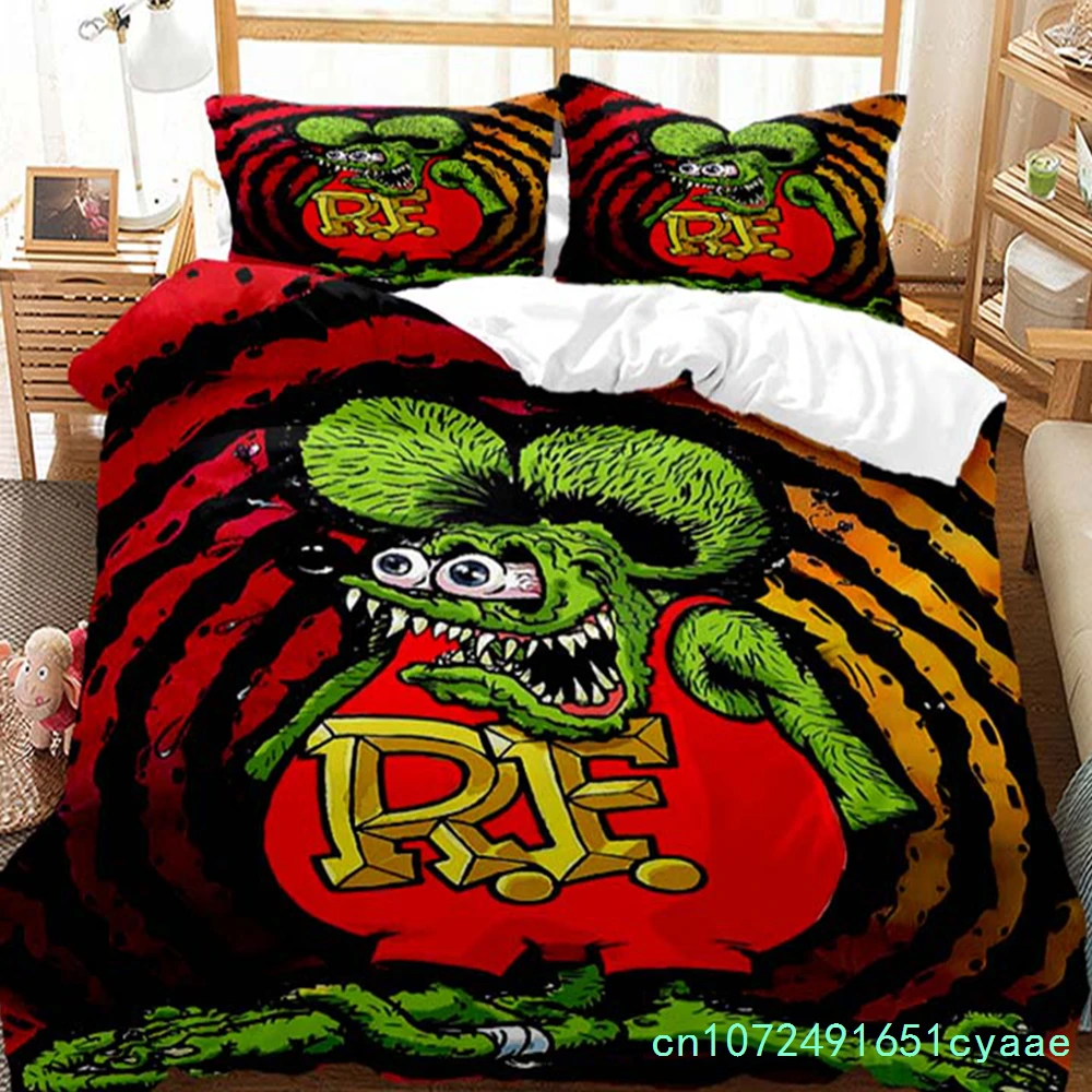Cartoon Rat Fink Green Mouse Bedding Set Boys Girls Twin Queen Size Duvet Cover Pillowcase Bed Kids Adult Fashion