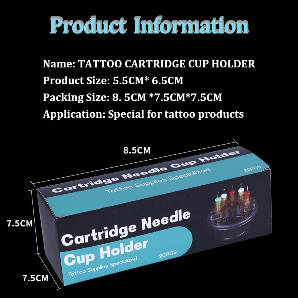 20PCS/Box Disposable Tattoo Cartridge Cup Holder Plastic Ink Cleaning Cup Stand Tattoo Cartridge Needle Tray Tattoo Accessories