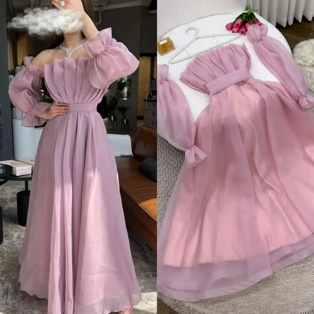 

Women High Quality Off-the-shoulder A-line Floor Length Prom Dress Formal Ocassion Gown Pleat Chiffon robes bal de promo