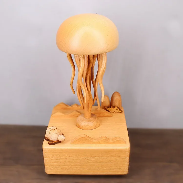 2023 online celebrity Explosions Mechanical Jellyfish Ocean Series Music Box Wooden Jellyfish Live Delivery Jellyfish