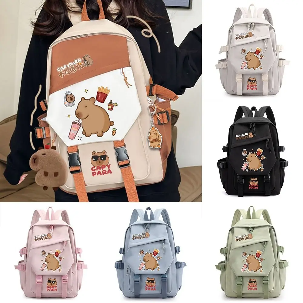 Cartoon Large Capacity Capybara Backpack Nylon Multi-layer School Backpack Multipurpose Stain-resistant Students Schoolbag