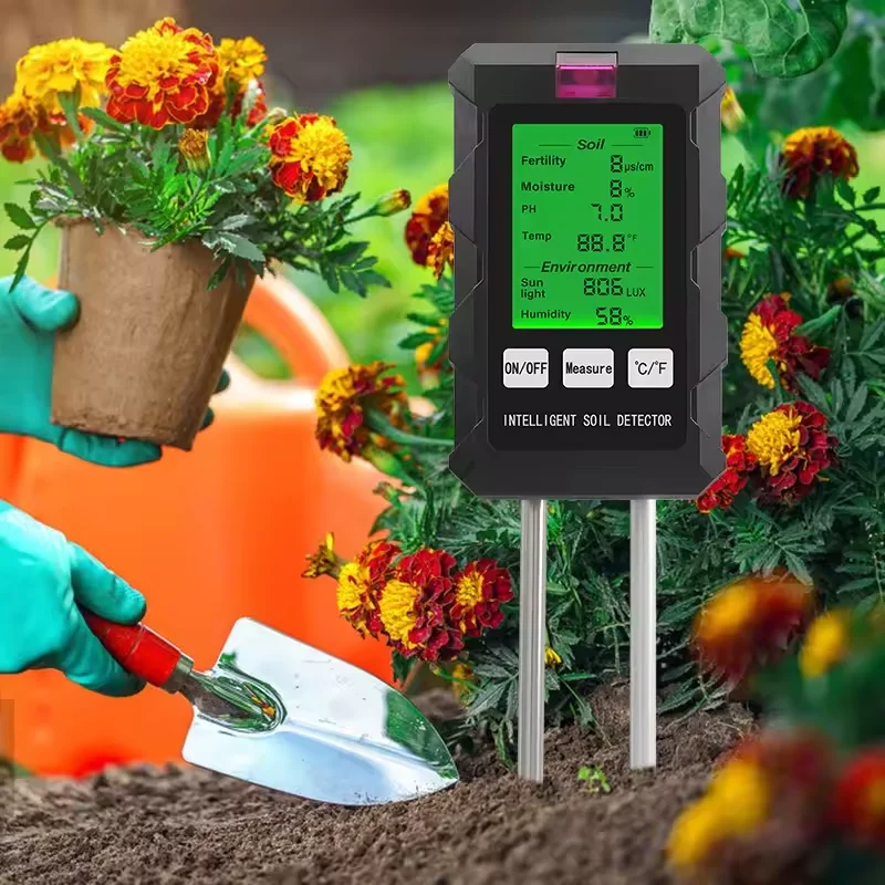 NOYAFA 6in1 Soil PH Tester Digital Soil Meter Fertility/EC/Moisture/Light/Air Humidity/Temp Monitor Garden Thermometer Detector