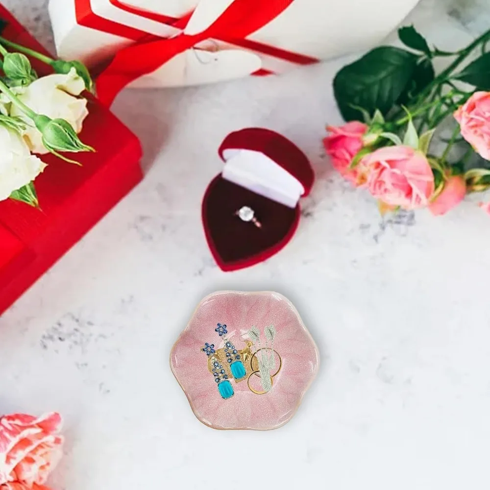 2 قطعة طبق حلقي من السيراميك حامل طبق المجوهرات لوحة صينية حلية صغيرة للأقراط والخواتم والقلائد ومفاتيح وصينية تنظيم السوار f