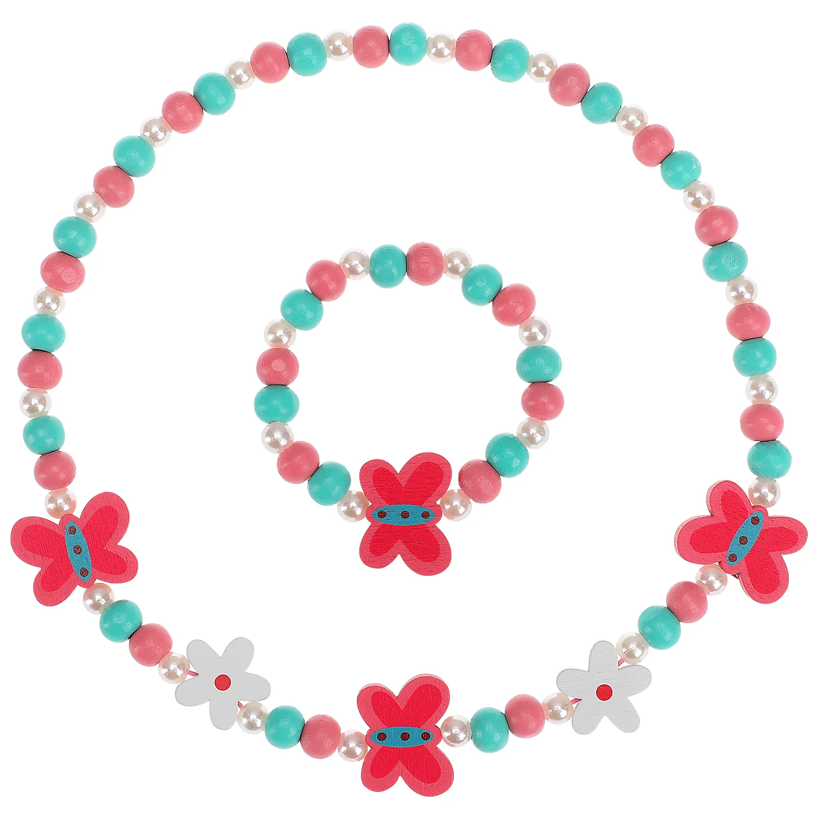 Animal Shape Bracelet and Necklace for Girls Beaded Cartoon Wooden Child Jewelry