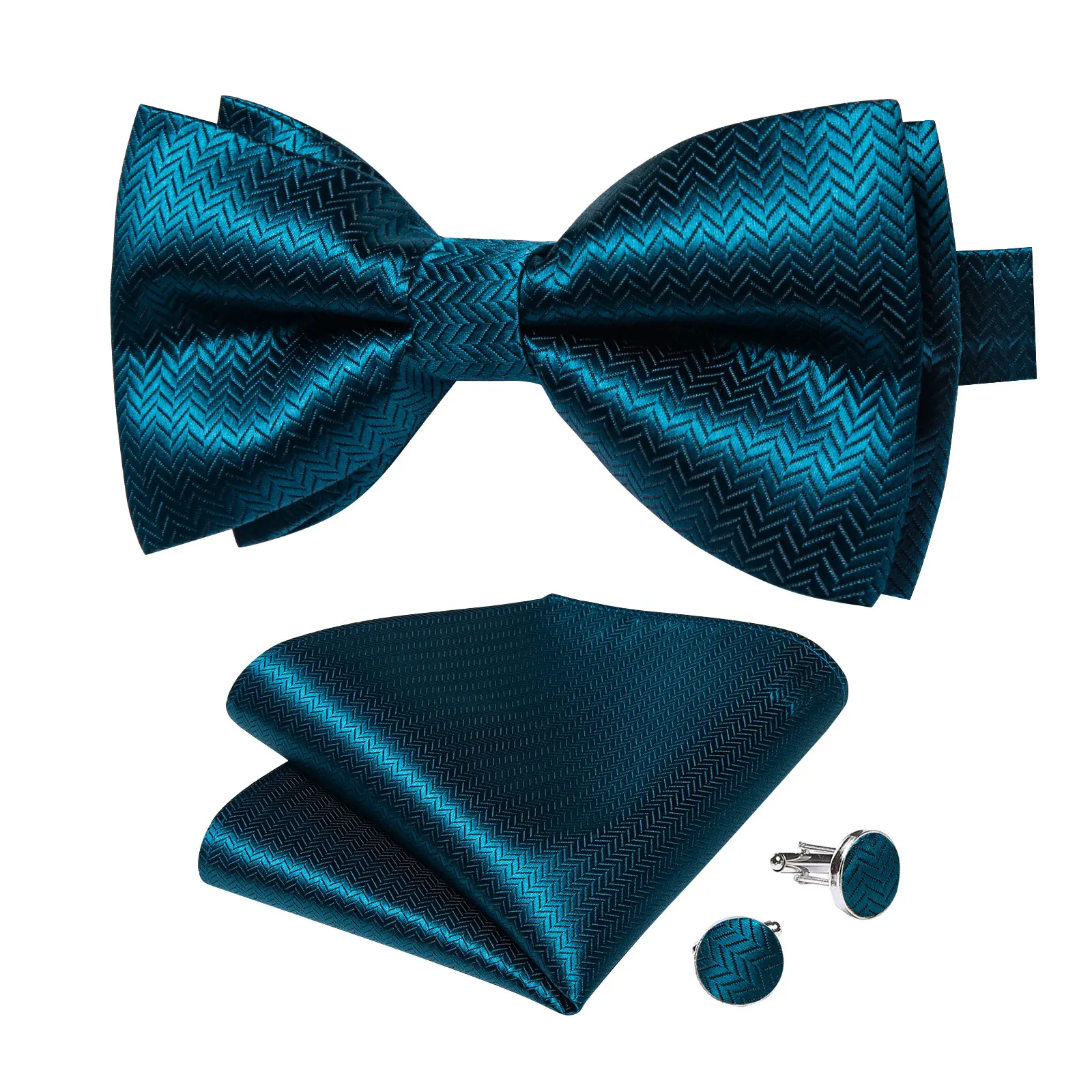 Klassisches schwarzes Herren-Fliege-Set mit Einstecktuch und Manschettenknöpfen – Paisley Gold Vorgebundene Fliege – Detail 25