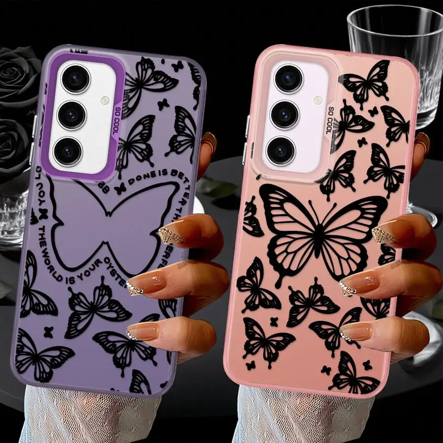 Phone Cover Case for Samsung Galaxy A12 A32 A36 A17 A52 A23 A71 A54 A72 A14 A56 A25 A73 A13 A16 A34 Black Butterfly Silhouette