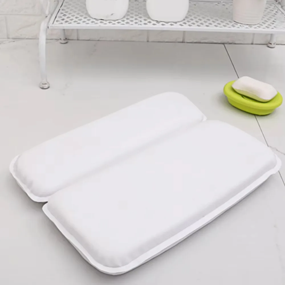 

2-Panel Shoulder Suction Cup Bath Pillow Non-slip Waterproof Folding Bathroom Pillow Mildew-proof PU Foam Pillow Home Decor