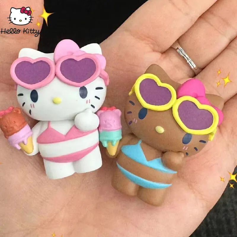 

2025 New Hellokitty Sanrio Action Figures Model Summer Swimsuit Collection Kitty White Kuromi Cinnamon Collect Gifts Hot Selling
