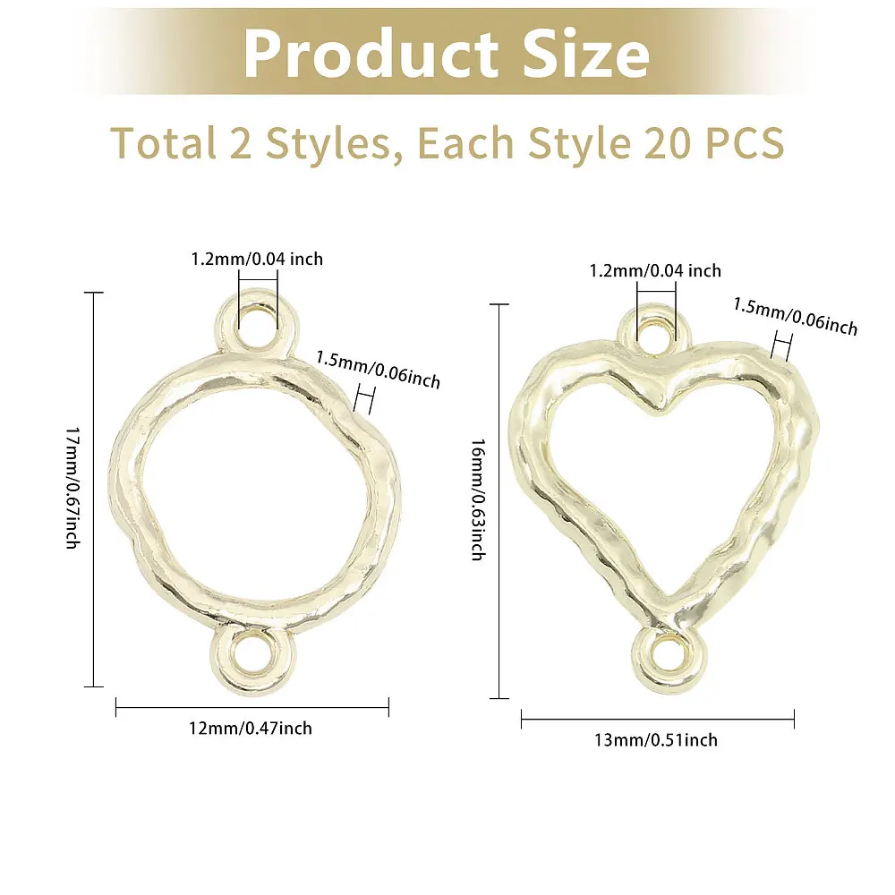 40Pcs Open Back Bezel Charms Pendants Heart Round Alloy Connector Charms Bezel Blank Trays Geometric Hollow Frame Charms