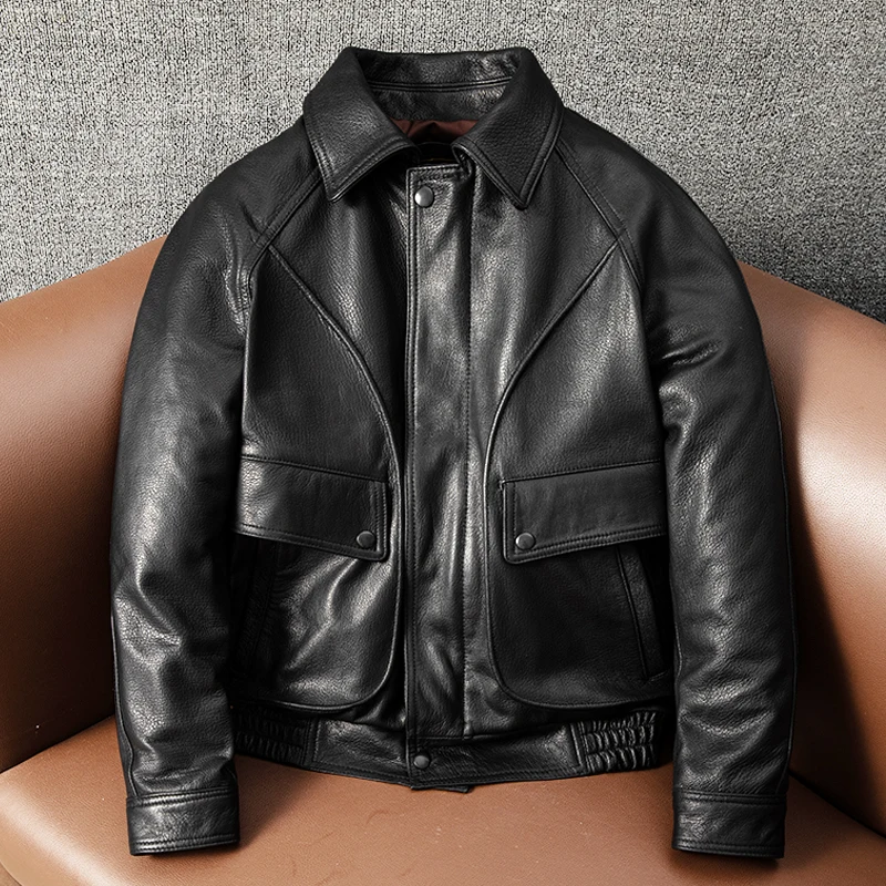 

Утепленная мужская куртка-бомбер из натуральной козьей кожи (смешанный состав) с хлопковой подкладкой