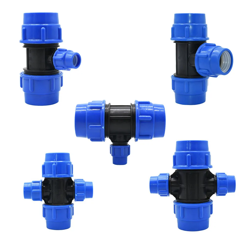 

63/50/40/32/25mm Plastic PE Tube Reducer Coupler Tee Transition Fittings 3 4-way Water Splitter Farm Water Pipe Adapter