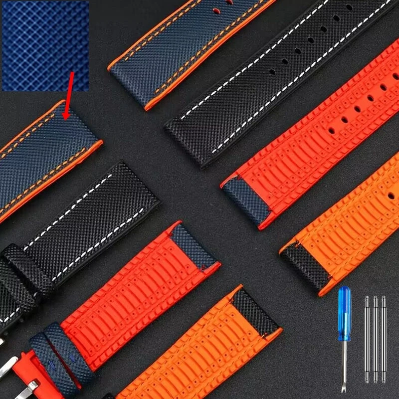 20/22mm Carbon Fiber Nylon Silicone Rubber Watch Strap For Tissot Mido Omega Seiko Breitling Citizen Band Universal Bracelet