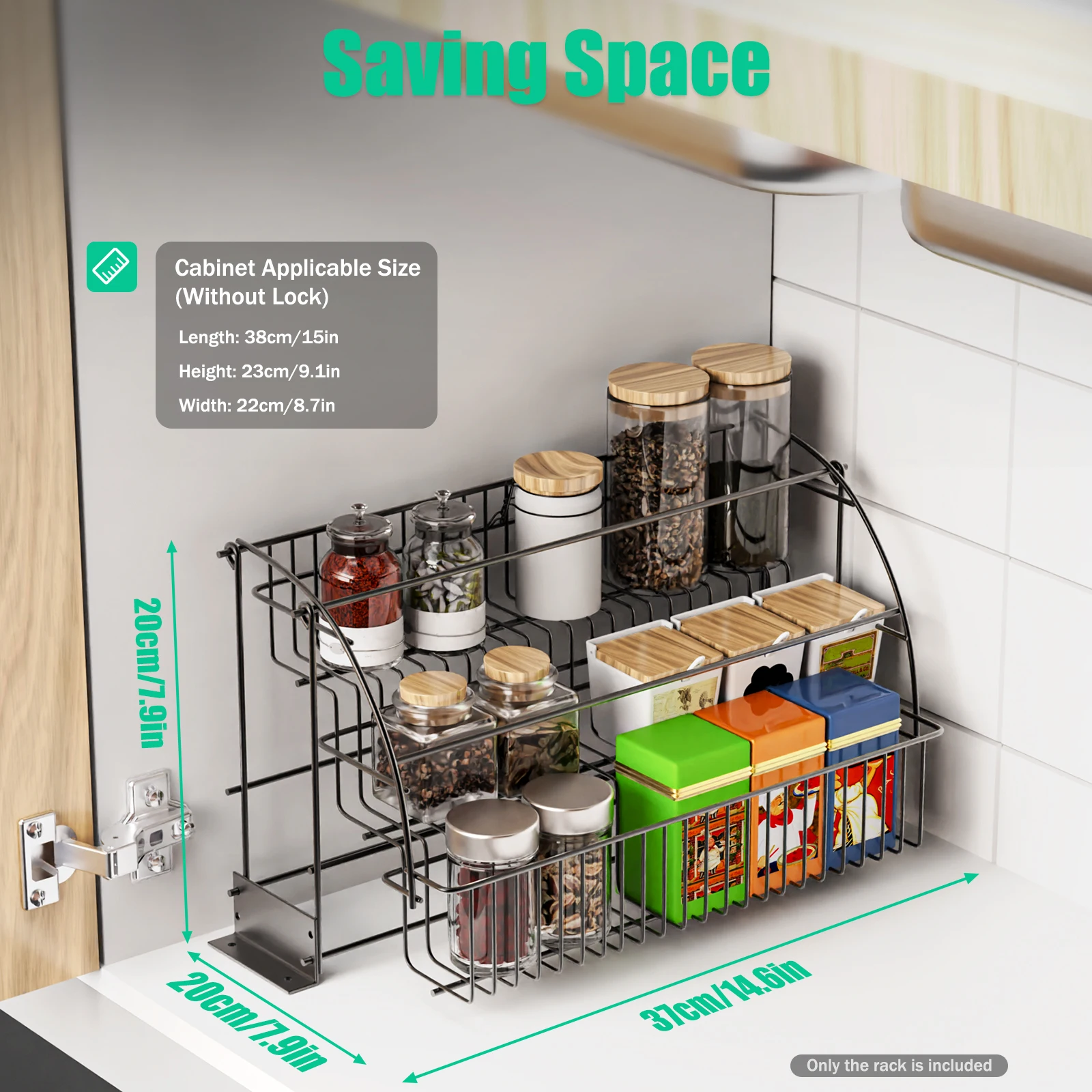 

3 Tier Kitchen Pull Down Cabinet Spice Rack Countertop Jars Rack Organizer Metal Storage Shelf Stand Pantry Shelf