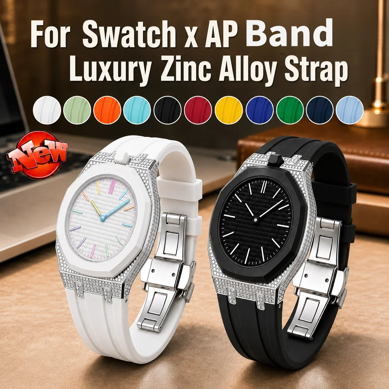 High Quality Stainless Steel With Moissanite Diamond Case& Silicone Watch Band For Swatch Mod Kit Strap Changer Wristwatch