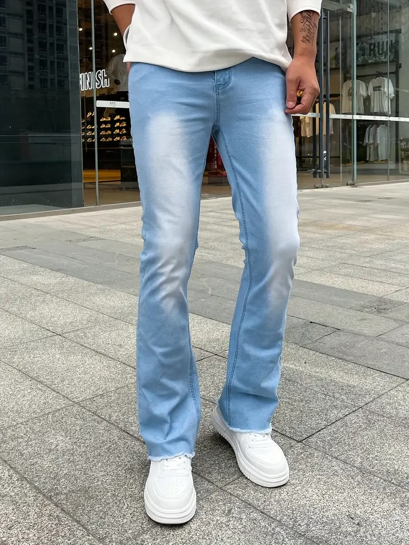 Fashion Solid Megaphone Color Men Casual Pants Stretch Jeans Skinny Work Trousers Male Wash Slim Jeans Men Clothing