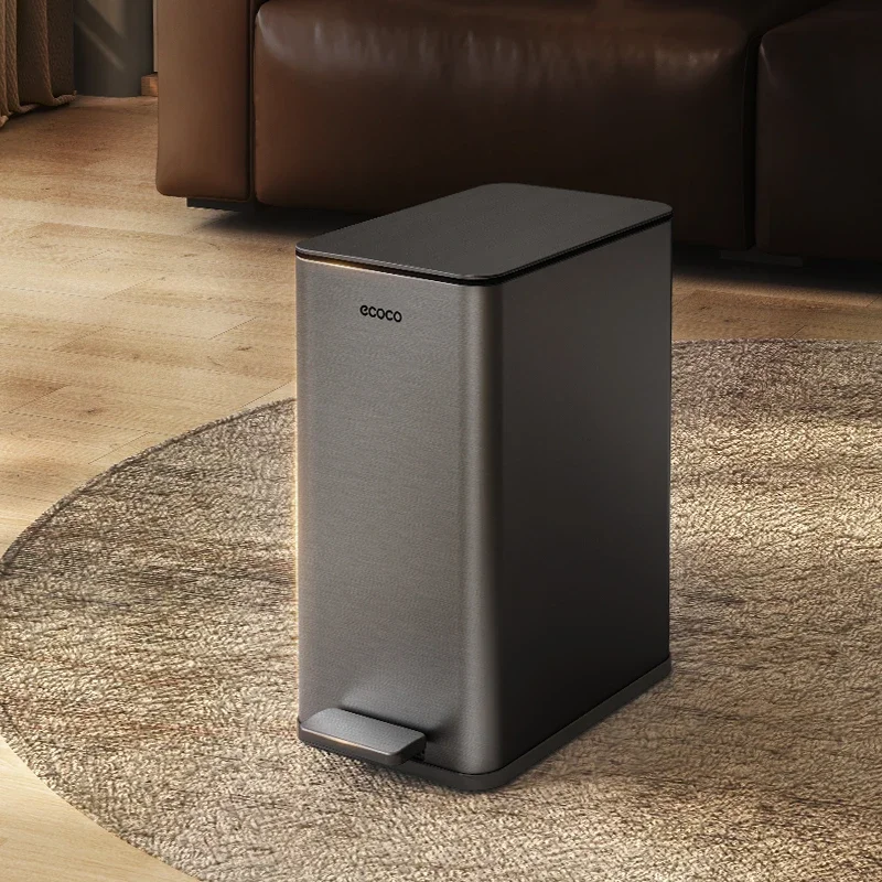 10L 15L Dustbin Slim Lid Design Pedal Trash Can Stainless Steel Rectangular Garbage Can