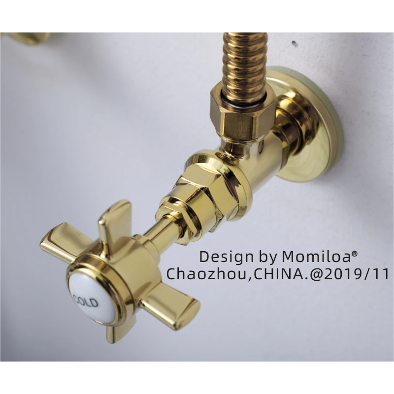 Vintage hot and cold water triangle valve, copper chrome thickened stop valve, universal angle valve