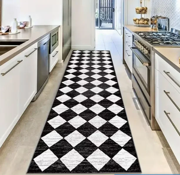 Creative Grid Pattern Hotel Floor Pattern Coffee Shop Interior Long Mat Art Gallery Fashion Decoration Mat Restaurant Runway Mat