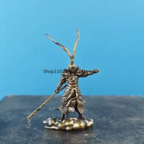 Mini Brass Sun Wukong Statue - Hand-Forged Chinese Mythology Copper Decor