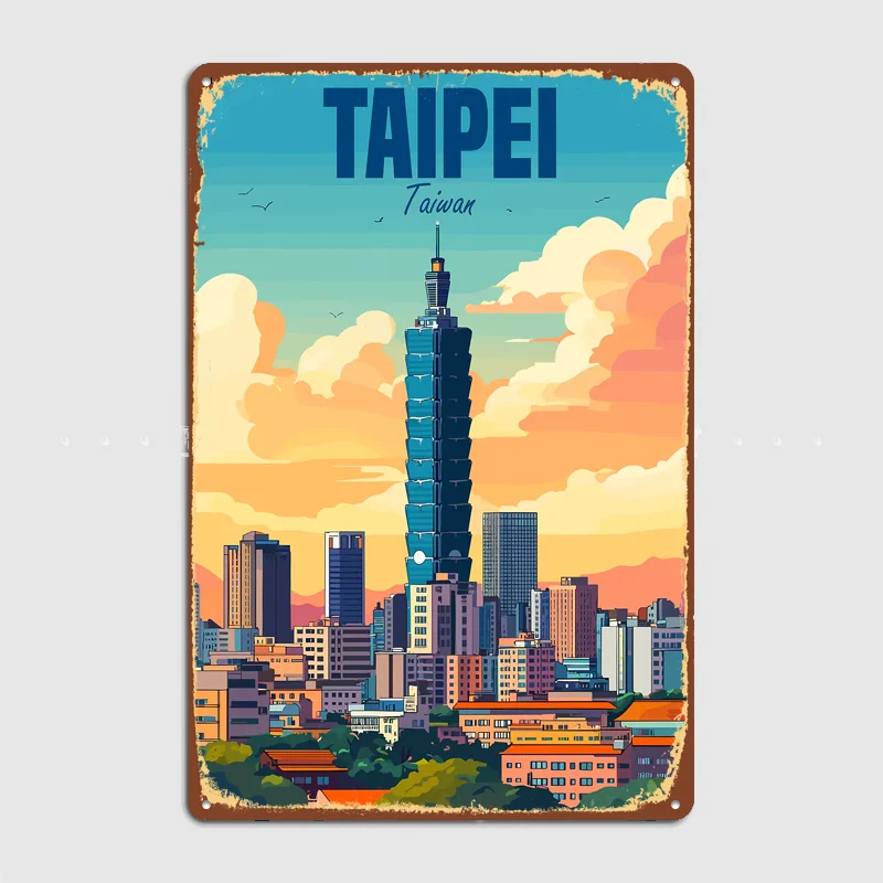 Taipei Taiwan City Metal Custom Sign Living Room Wall Indoor Decor Room Decoration Bedroom Posters Home Decor
