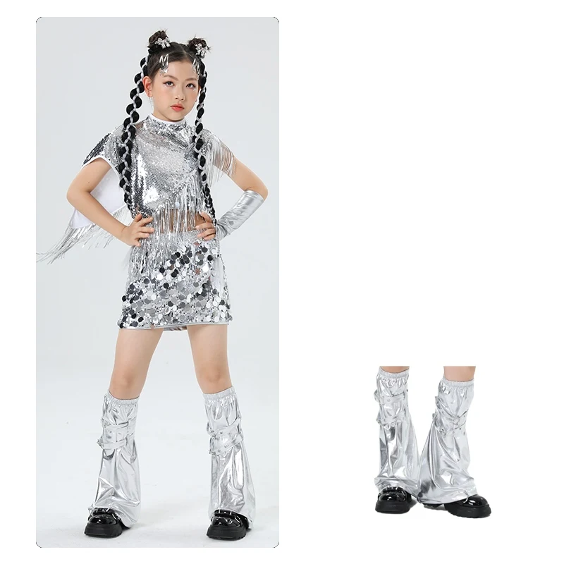 Accessoires de danse Jazz pour enfants, couvre-jambes en argent brillant, vêtements de spectacle de danse Hip Hop, couvre-bottes de danse de rue