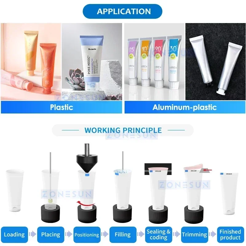 ZONESUN Riempitrice e sigillatrice per tubi Dentifricio Imballaggio per tubi in plastica Riempitrice per tubi cosmetici Sigillatrice ad ultrasuoni ZS-AFS05