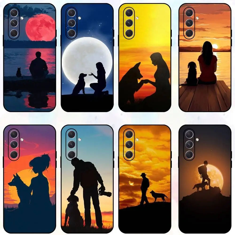 

Night Art Human And Dog Phone Case For Samsung Galaxy A73,A72,A71,A70,A53,A52,A51,Others Soft Black Shell