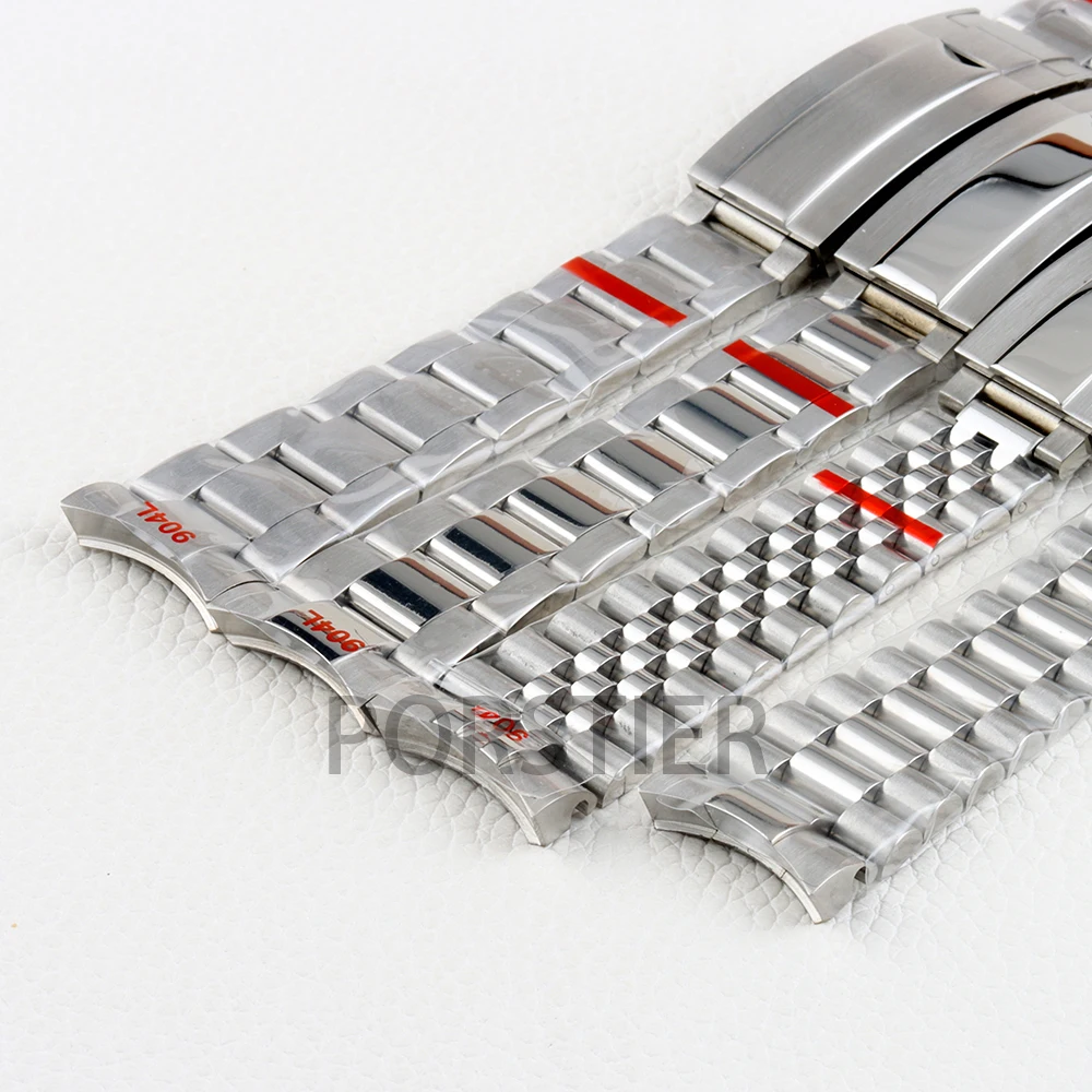 20MM Strap Silver Presidential Oyster Bracelet Soild Stainless Steel Glide Lock Clasp Wristband for Sub Log NH34 NH35 Watch Case