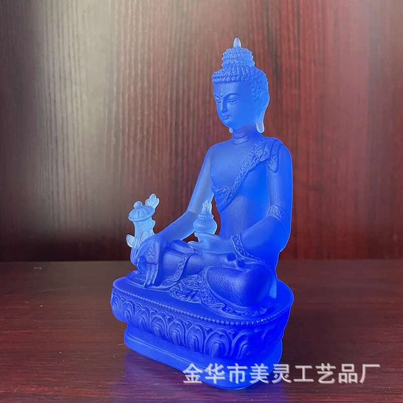 Water glazed Medicine Buddha statue, resin temple, home offering blue glazed Guangmi Sect Buddha