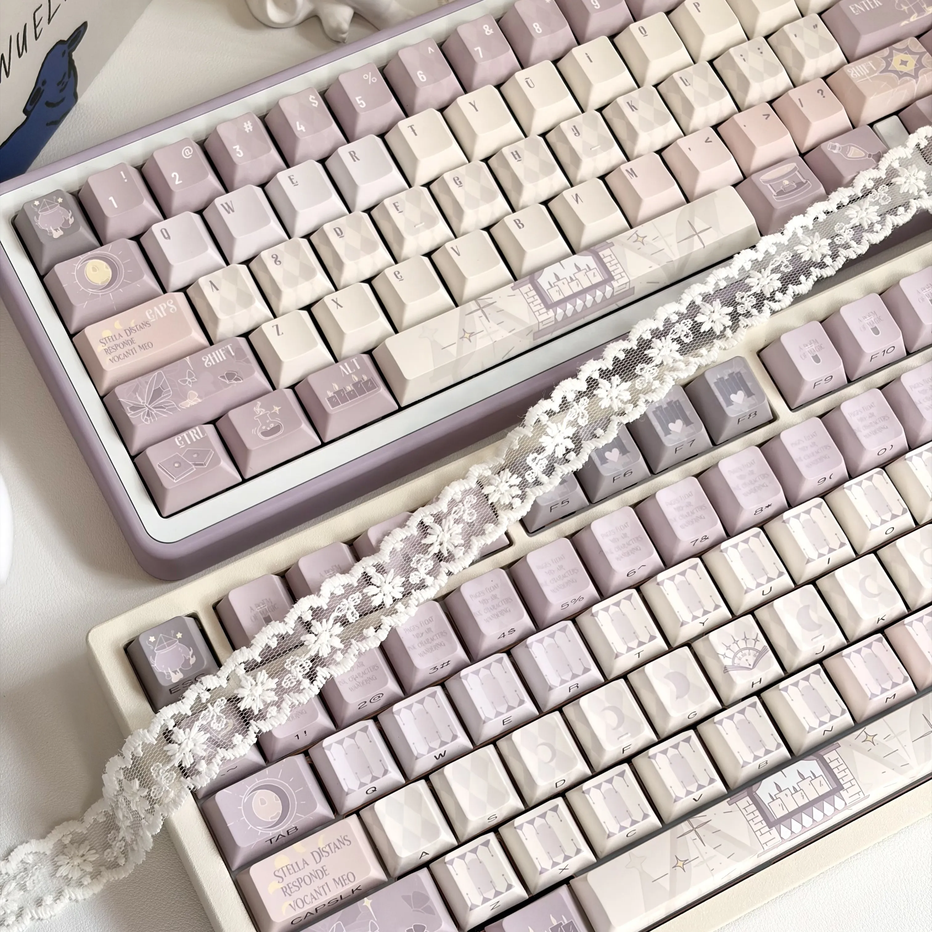 

Magic Poem Purple Theme Keycaps Set PBT Cherry Profile Custom Original Handmade Keycaps for Mechanical Keyboard Accessories Gift
