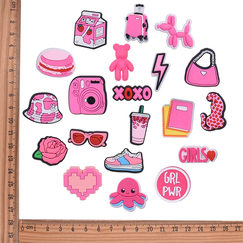 PVC pink 20pcs/lot hat bear camera heart trunk shoe buckle charms accessories decorations for sandals sneaker clog girls gift