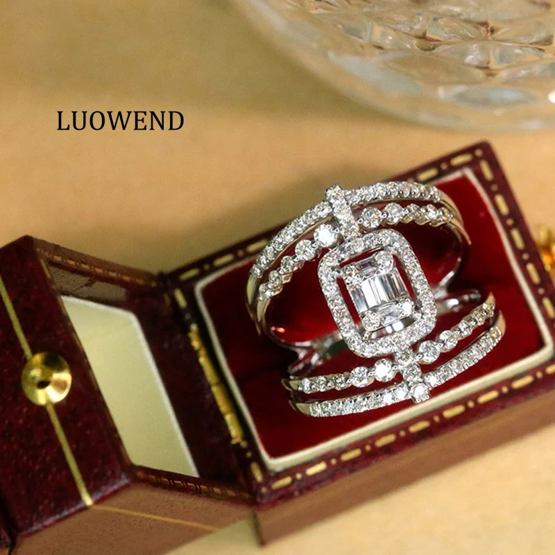 

LUOWEND 100% 18K White Gold Rings Luxury Shiny Design 0.85carat Real Natural Diamond Engagement Ring for Women Fine Jewelry