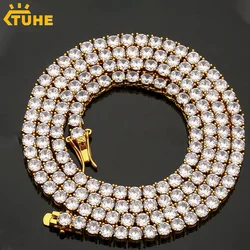 4mm 5mm 6mm Width Fashion Copper Iced Out Cubic Zircon Tennis Chain Necklace Rose Gold Silver Color Wholesale Drop Shipping