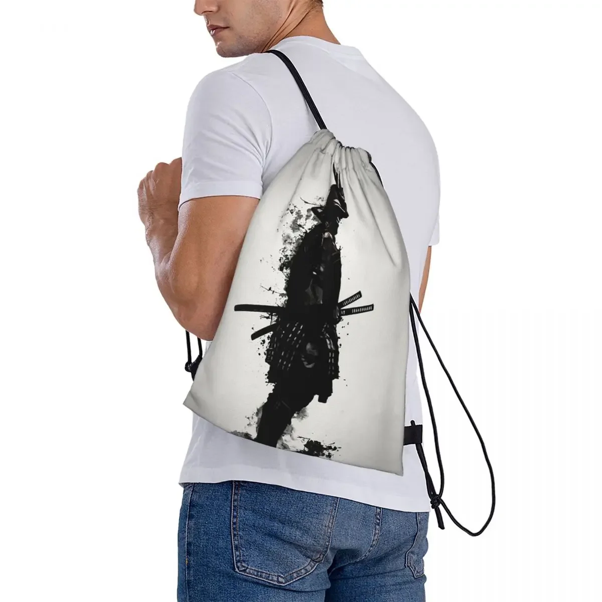 Mochila samurái blindada para hombre y mujer, bolso portátil con cordón, bolsillo para artículos diversos, bolsa de libros para estudiantes