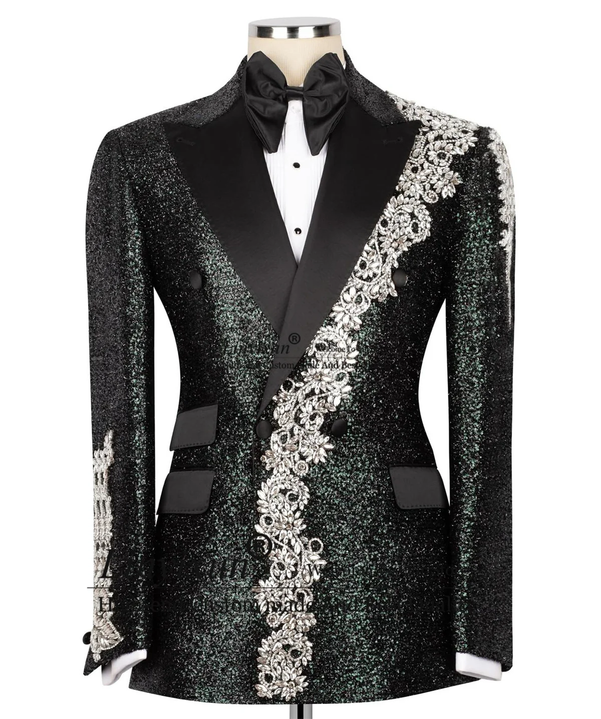 

Glitter Sequins Diamond Men Suit Customized 2 Piece Set Male Prom Blazers Double Breasted Wedding Groom Tuxedos Costume Homme
