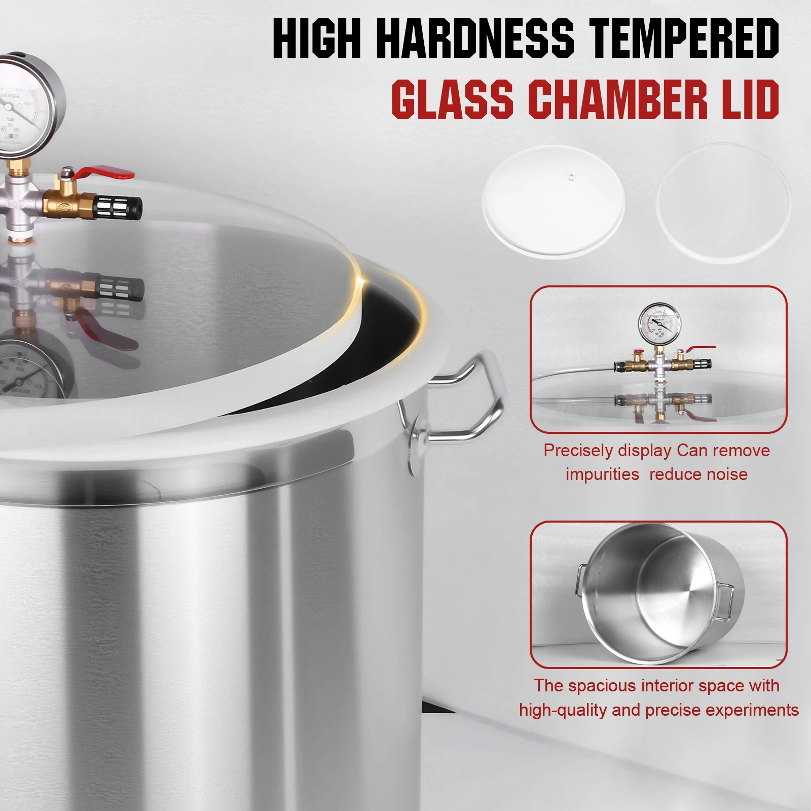 

304 Stainless Steel Vacuum Defoaming Drum Without Pump Vacuum Chamber Viewing Window for Essential Oils Stabilizing Wood Epoxies