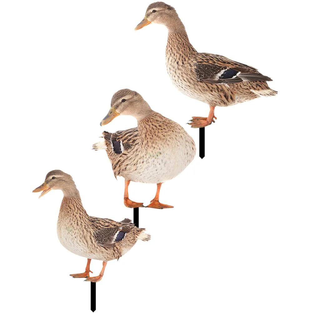 3pcs Garden Decor Stake Duck Shaped Acrylic Outdoor Yard Art Weatherproof Lawn Ornament Courtyard Insert Garden Duck Decoration