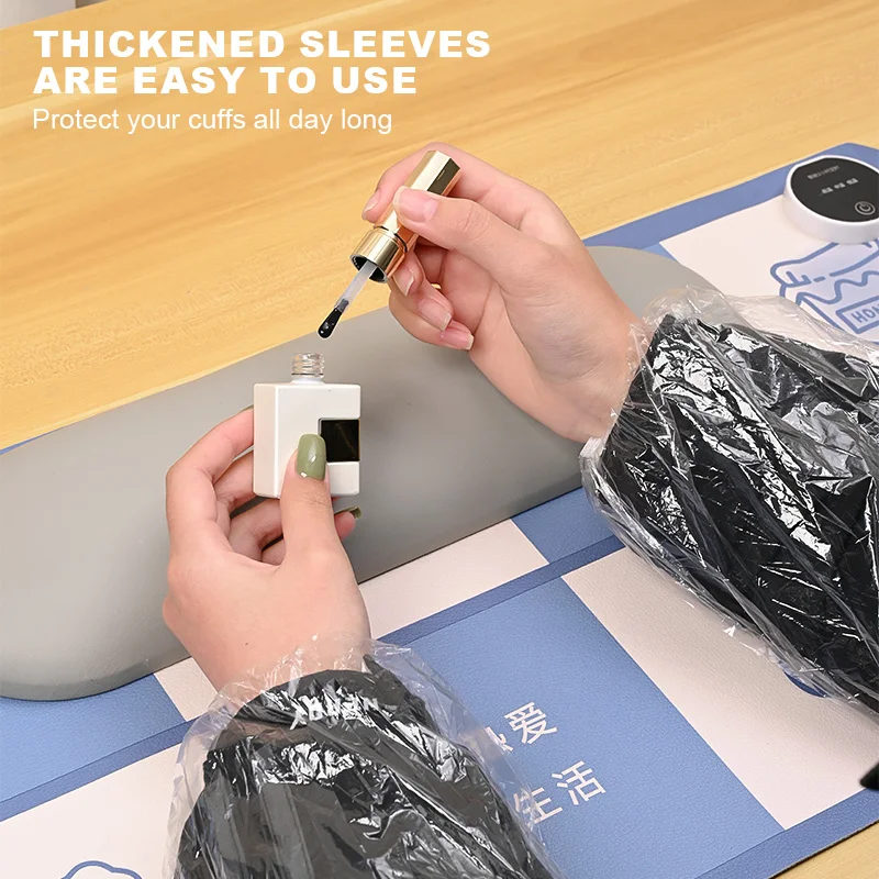 50PCS Waterproof Stain-Resistant Clear Plastic Sleeve Covers Clear Oil Proof Oversleeves Disposable Sleeve Aprons For Nail Salon