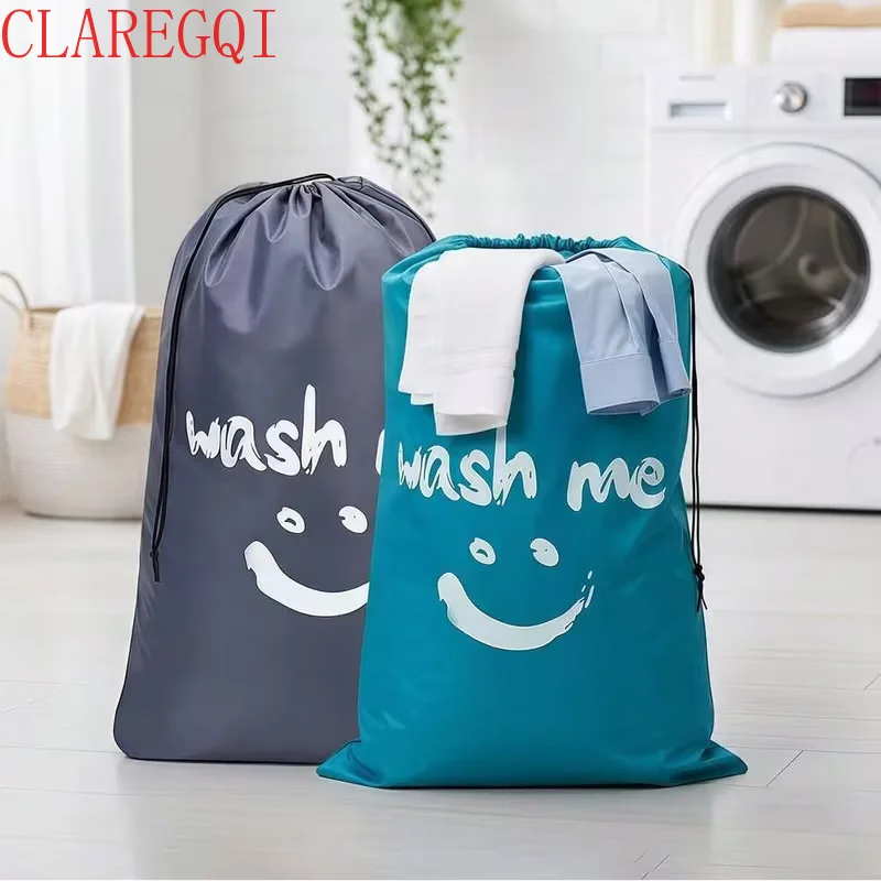 Oxfordbewaterprooffabric smiley face laundry bag Pull out rope bundle mouth large capacity dustproof travel camping essentials