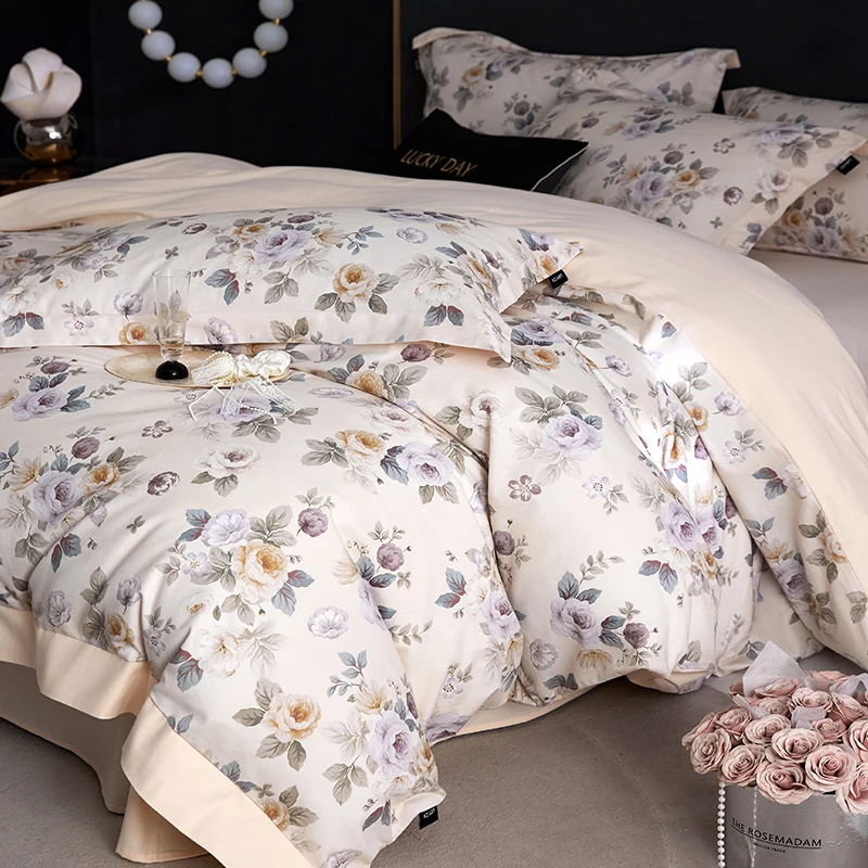 100% Cotton Florals Printing Duvet Cover Set Queen King Set 4pcs Comfortable Soft Bedding Bed Sheet Pillowcases Home Textile