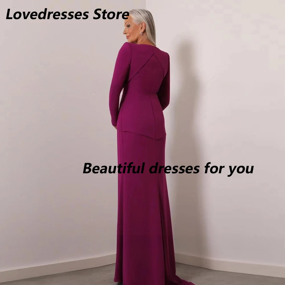 Elegante mãe da noiva vestidos o pescoço mangas compridas plissado jérsei sereia até o chão vestidos de festa de casamento personalizado